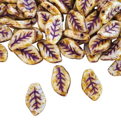 9x14mm Czech Leaf Beads: Picasso Purple