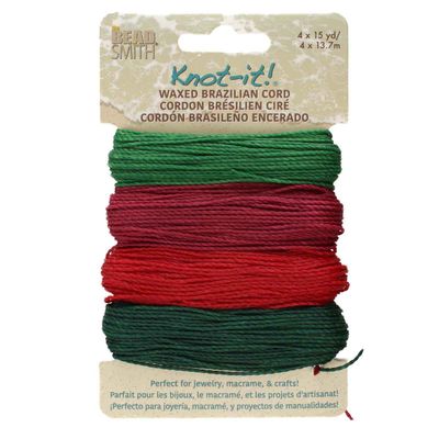 Knot-it Waxed Cord Multi-Color: Vintage Christmas *15 Yards of Each Color* 