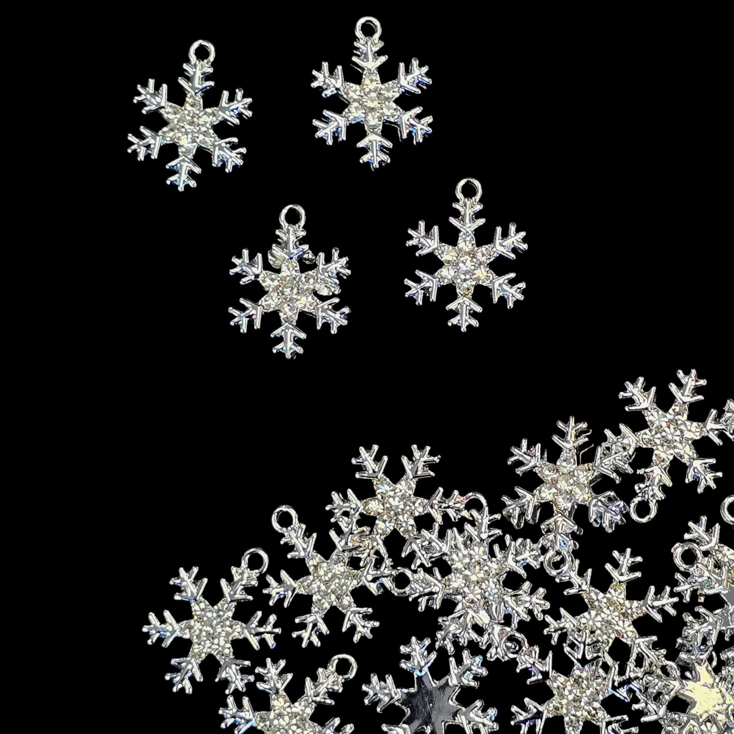 Snowflake Rhinestone Charms: Silver 6-pieces