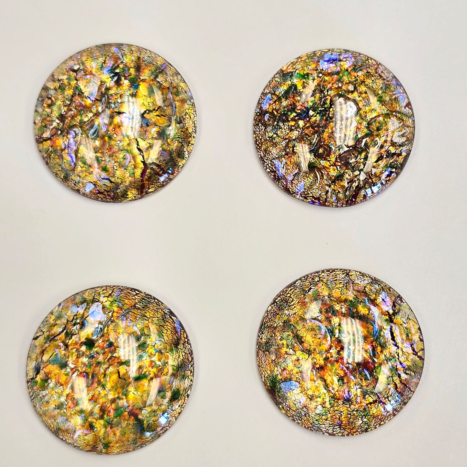 25mm  Glass Lampwork Cabochon: Gold Multi-Color Opal