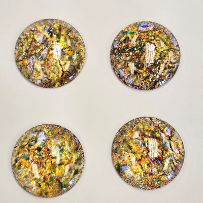 25mm  Glass Lampwork Cabochon: Gold Multi-Color Opal