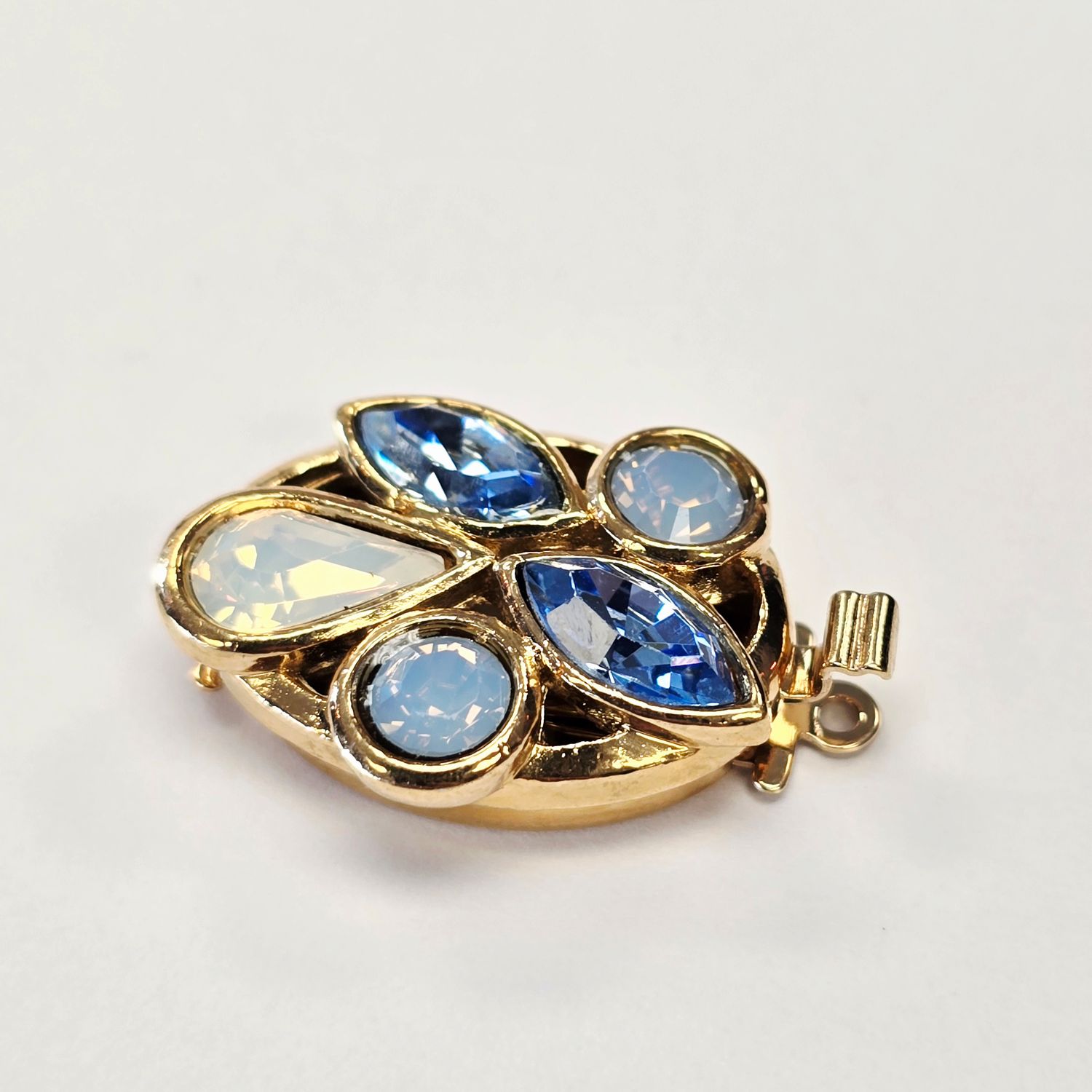 Blue Crystal Gold Plated Box Push Clap 1-Strand