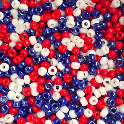 8/0 Bead Mix: Red, White & Luster Blue Pop