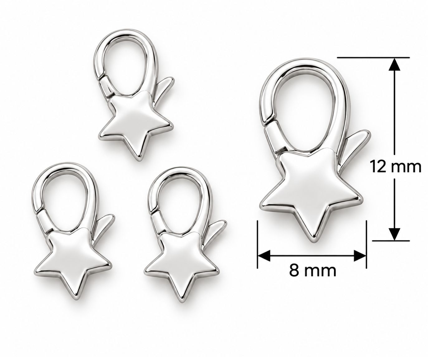 Lobster Clasp Star 12x18mm: Rhodium Plated Lobster Clasp Star 12x18mm: Rhodium Plated
