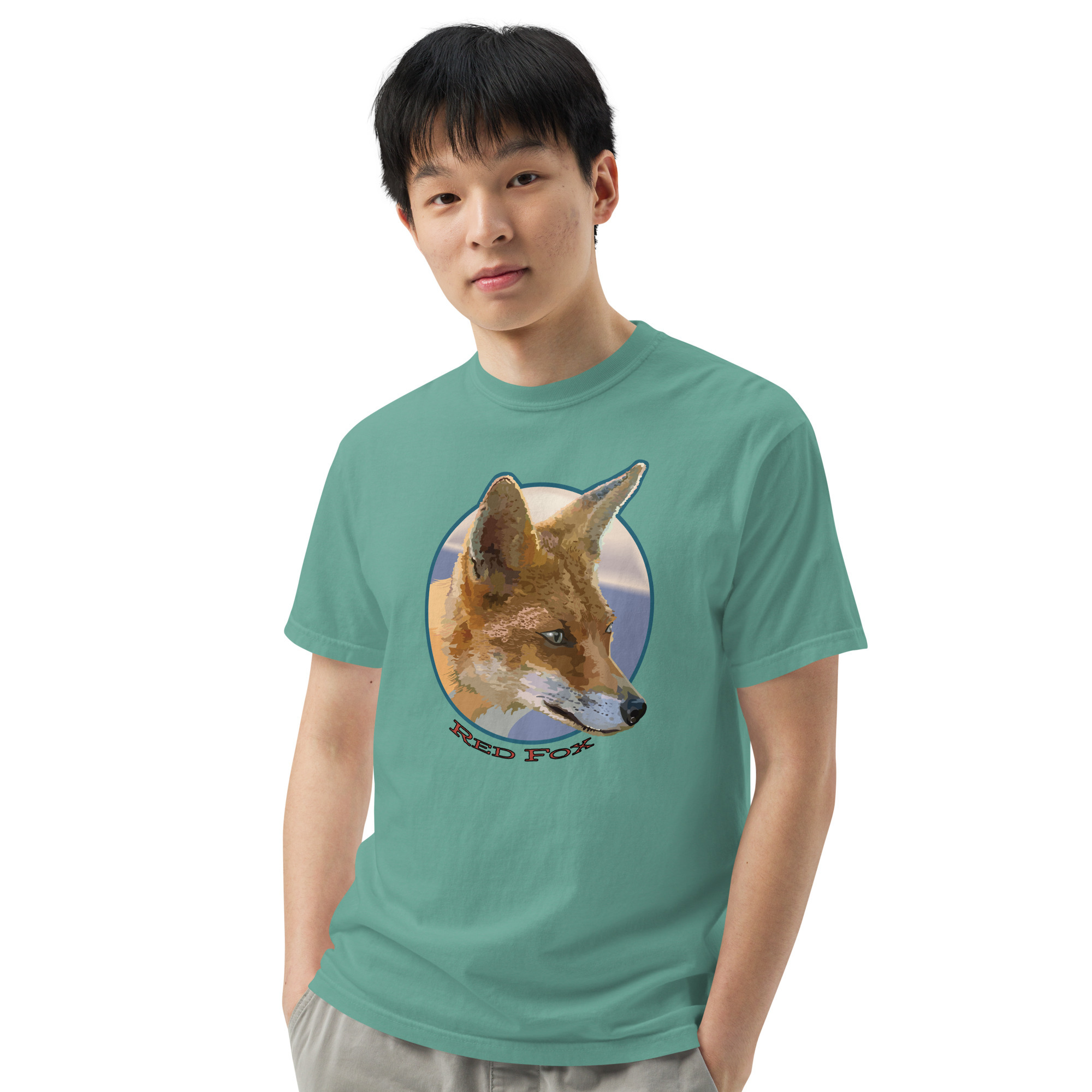 Men's garment-dyed heavyweight t-shirt with Red Fox portrait