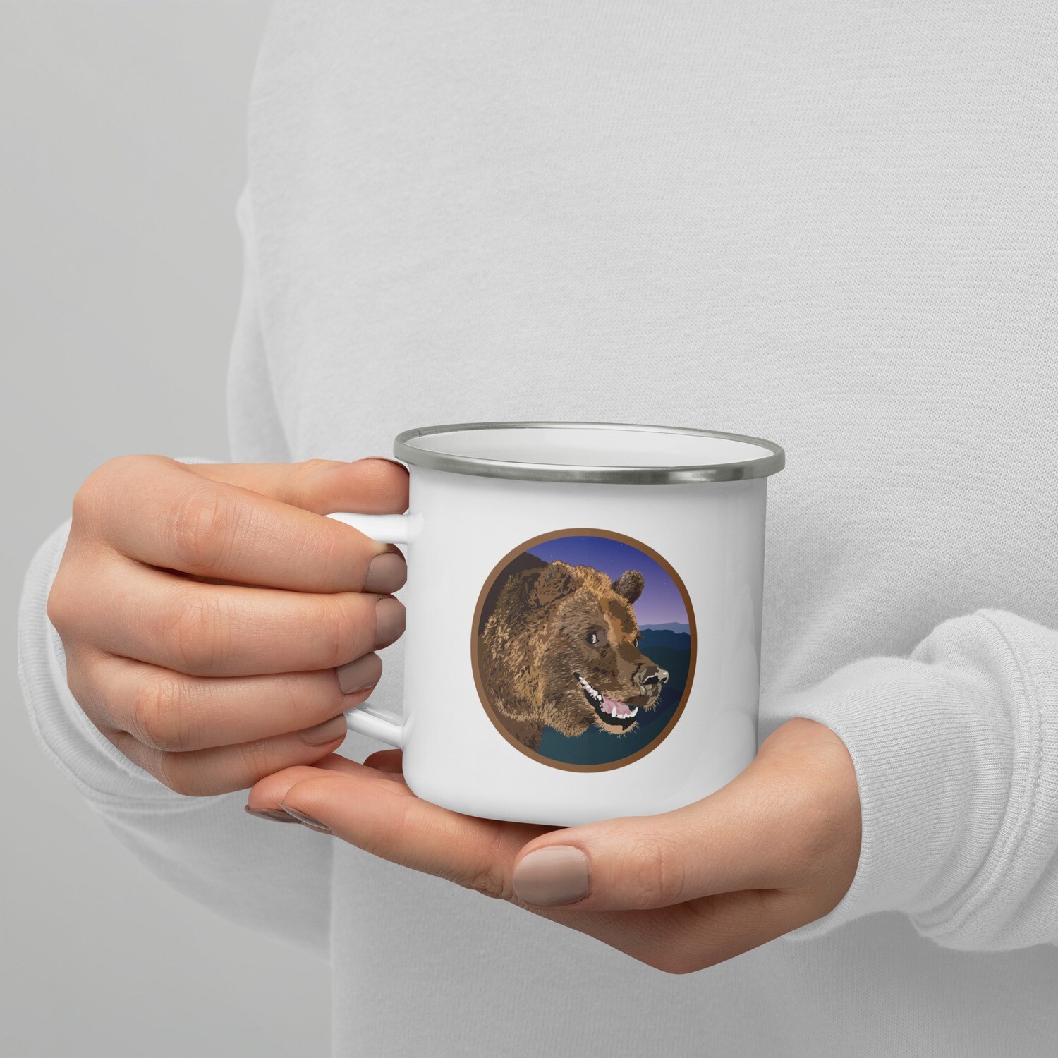 Enamel Mug with Grizzly portrait