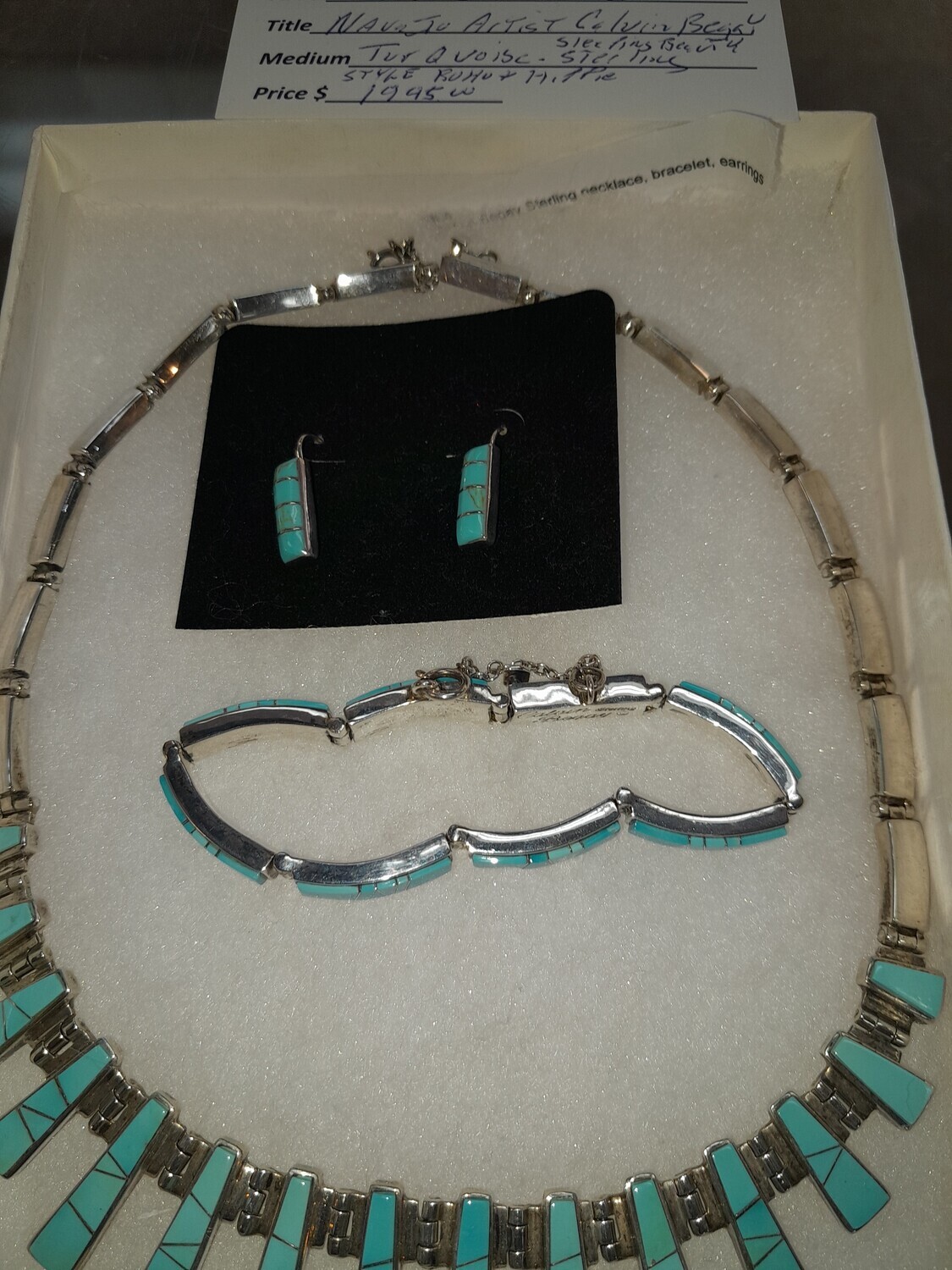 Calvin Begay Sterling Necklace,Earring and Bracelet set