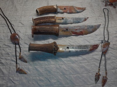 Examples of Ohio Flint Knives and Bolo's we have available.