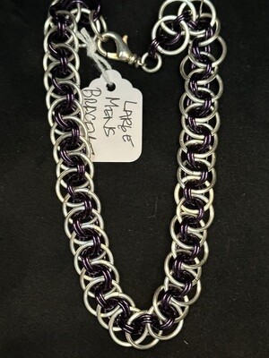 Purple Gun Metal and Argentium Silver Man's Bracelet
