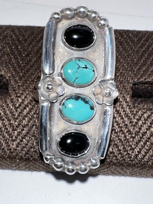 Turquoise and Black Onyx Ring on Sterling by Don Gesaman
