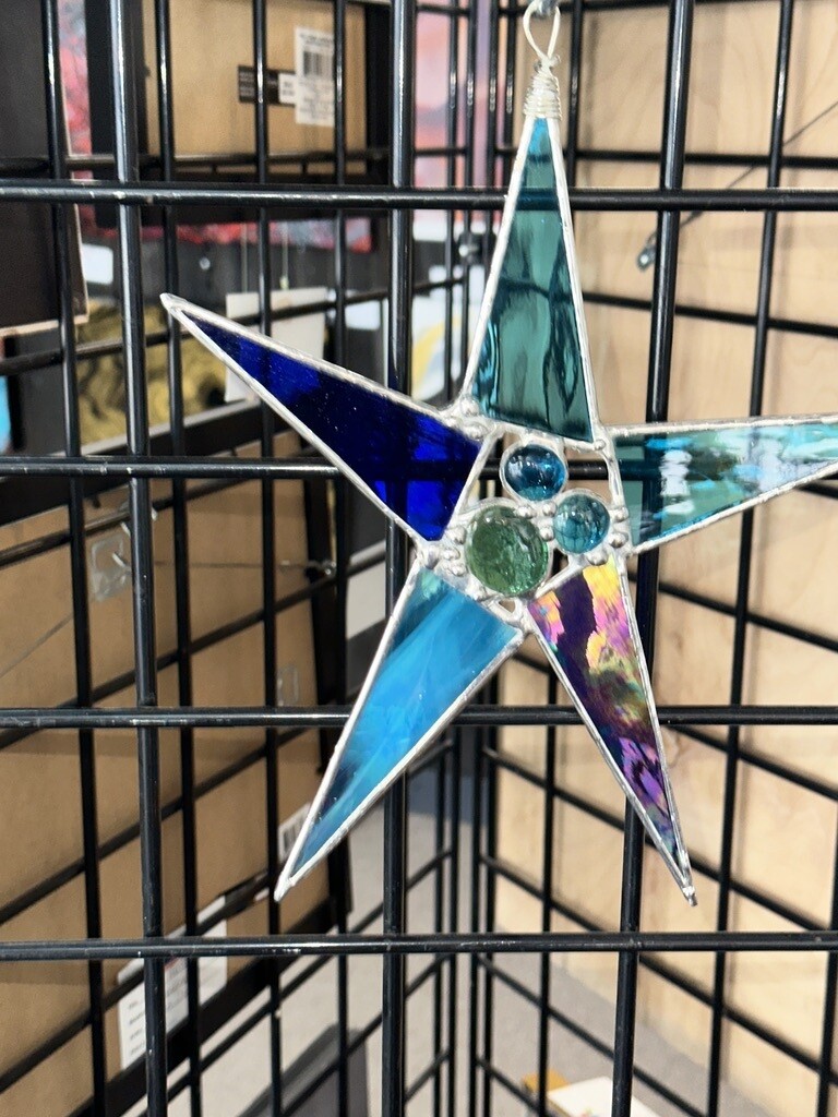 Blue Star Leaded Glass by Tina Teeling