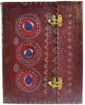10&quot; x 13&quot; Lapis Lazuli Stone &amp; Leather Blank Book w/ Latch