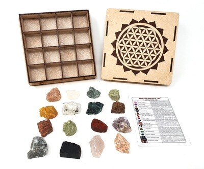 16 Gemstone Raw Tumble Gift Set w/ Wooden Box