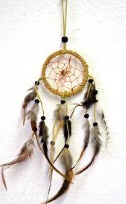2.5&quot; Natural Suede Leather Dreamcatcher with Feathers &amp; Beads