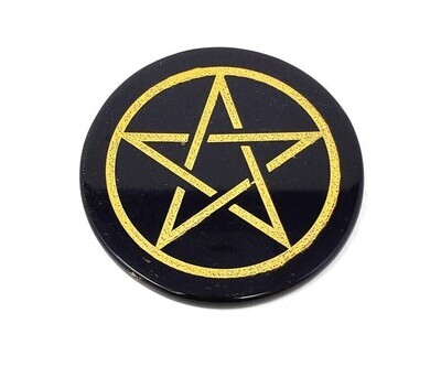 3&quot; Pentacle Black Agate Coaster/Altar Tile