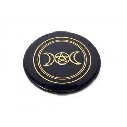 3&quot; Triple Moon Pentagram Black Agate Coaster/Altar Tile