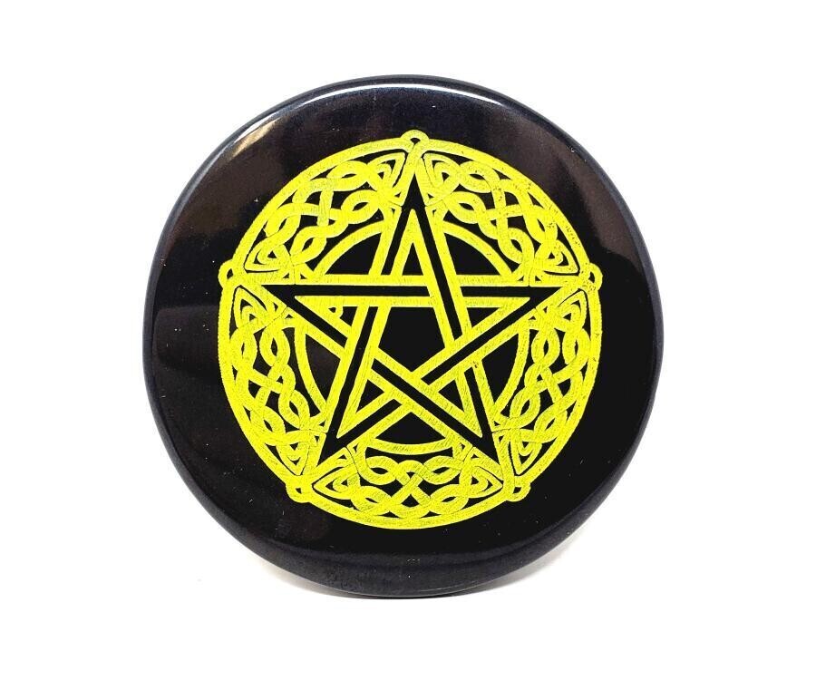 3&quot; Celtic Pentagram Black Agate Coaster/Altar Tile