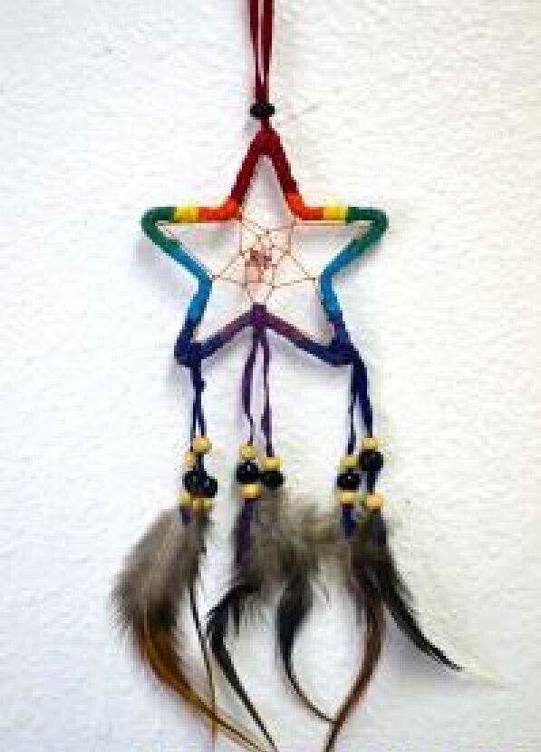 3&quot; Star Multi-Colored Dreamcatcher W/ Feathers &amp; Beads