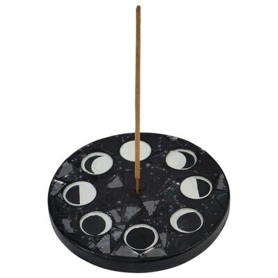 4.5&quot; Round Mosaic Moon Phase Incense Burner