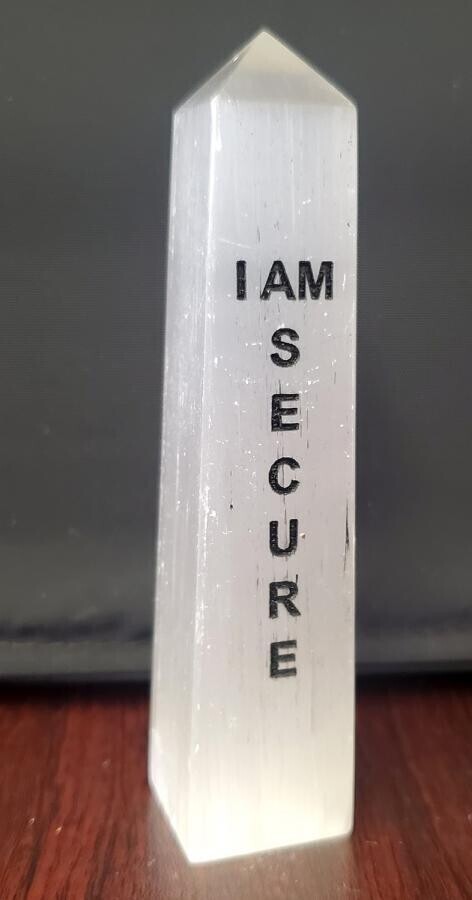 4&quot; I Am Secure Selenite Affirmation Tower