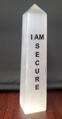 4&quot; I Am Secure Selenite Affirmation Tower