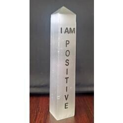 4&quot; I Am Positive Selenite Affirmation Tower