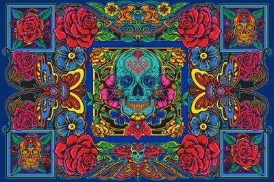 60 x 90&quot; Indian Tapestry - Skull N Roses
