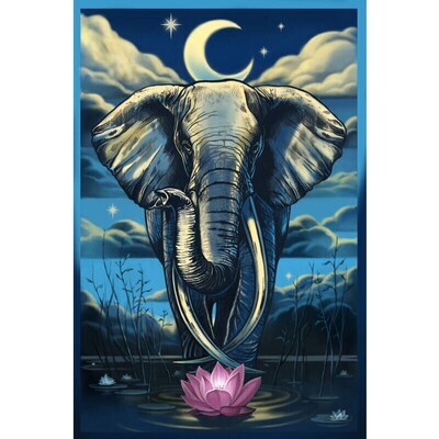 60 x 90&quot; Indian Tapestry - Elephant Lotus