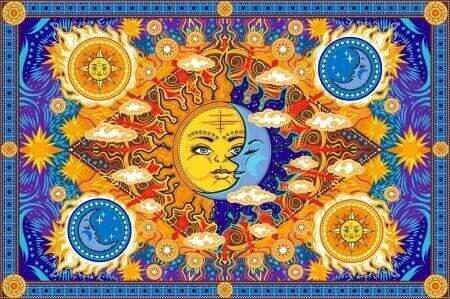 Fire Sun Moon 60 x 90&quot; Indian Tapestry