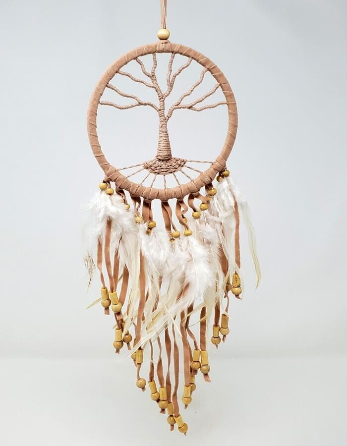 5&quot; Tree of Life Suede Dream Catcher with Feathers &amp; Beads