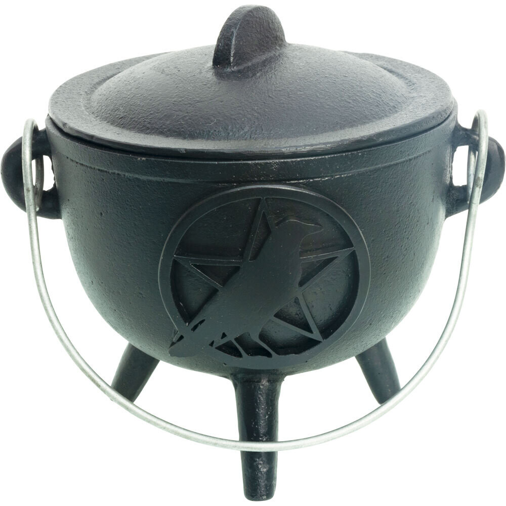 4.5&quot; Pentacle w/ Raven Cast Iron Cauldron
