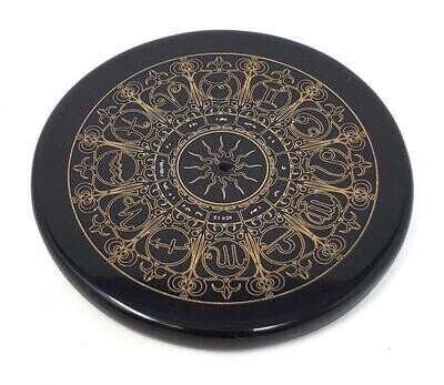 Black Agate Gold Printed -Zodiac Signs Tile /Incense Burner 3&quot;D