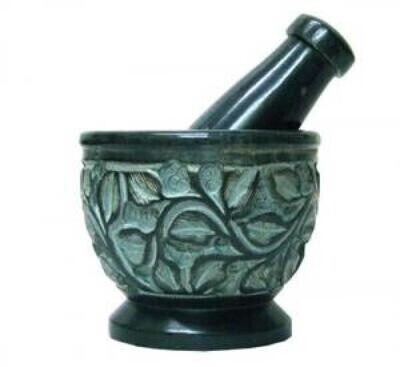Carved Soap Stone Mortar &amp; Pestle 2.5&quot;H x 3&quot;D