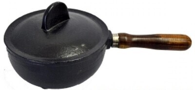 8&quot;L Cast Iron Cauldron with Lid &amp; Wood Handle