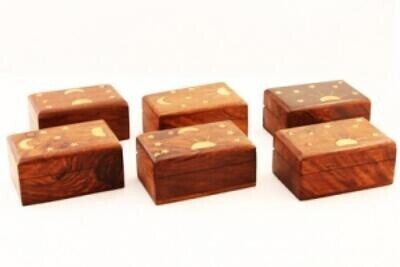 Celestial Brass Inlay Wooden Boxes 2x3&quot;