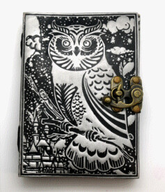 Black and Silver Owl Leather Embossed Journal 5x7&quot;