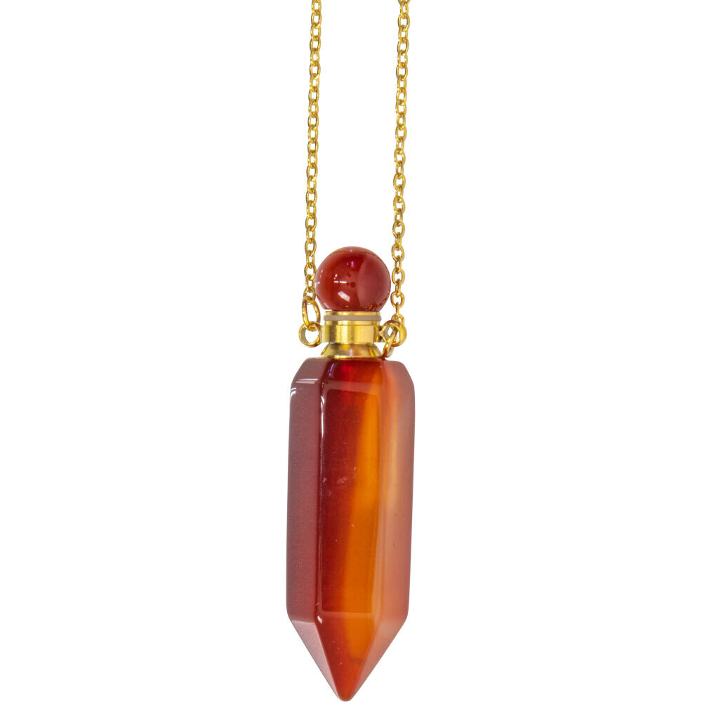 Carnelian Gemstone Point Pendant Perfume Bottle Necklace
