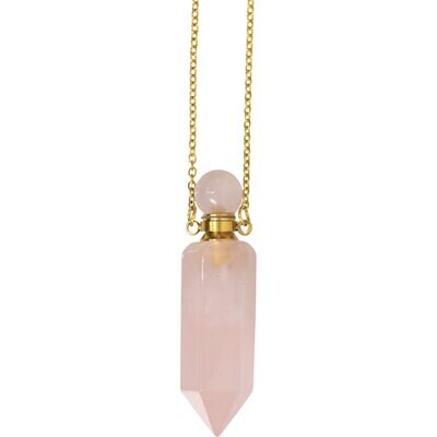 Rose Quartz Gemstone Point Pendant Perfume Bottle Necklace