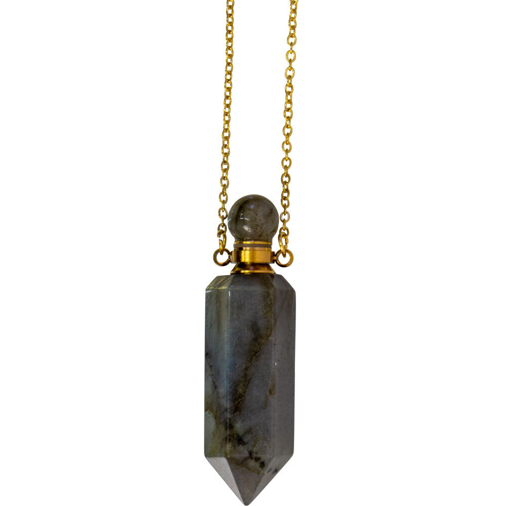 Labradorite Gemstone Point Pendant Perfume Bottle Necklace