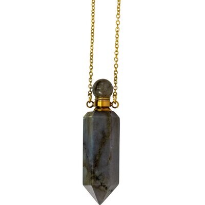 Labradorite Gemstone Point Pendant Perfume Bottle Necklace