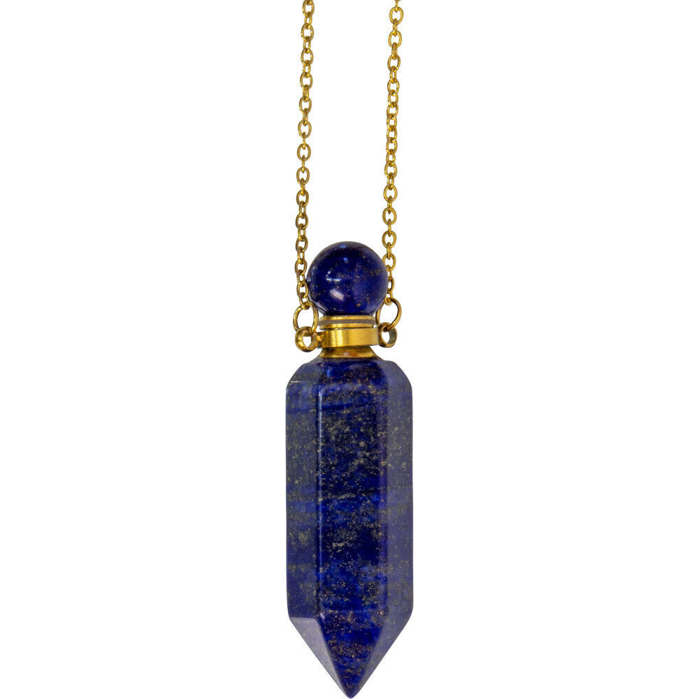 Lapis Lazuli Gemstone Point Pendant Perfume Bottle Necklace