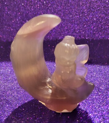 Crescent Moon w/ Fairy 3&#39;Hx3&quot;Wx1&quot;D - FLUORITE