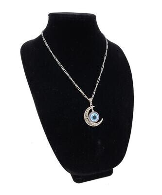 Crescent Moon Evil Eye Pendant W/ Chain