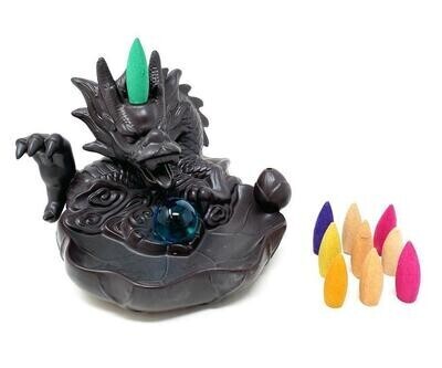 Dragon w/Glass Ball Ceramic Backflow Burner