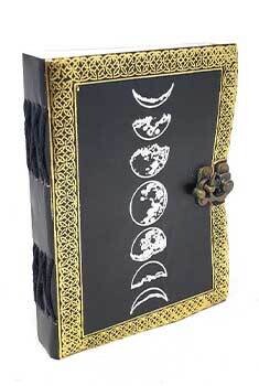 5&quot; x 7&quot; Moon Phase Silver/ Black Embossed Leather W/ Latch