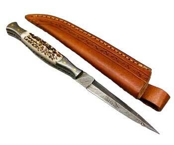 8 1/2&quot; Slim Stag Damascus Athame &amp; Sheath