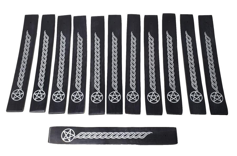 PENTACLE W/ CELTIC WEAVE BLACK PAINTED WOOD ASH CATCHER 10&quot;L