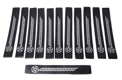 PENTACLE W/ CELTIC WEAVE BLACK PAINTED WOOD ASH CATCHER 10&quot;L