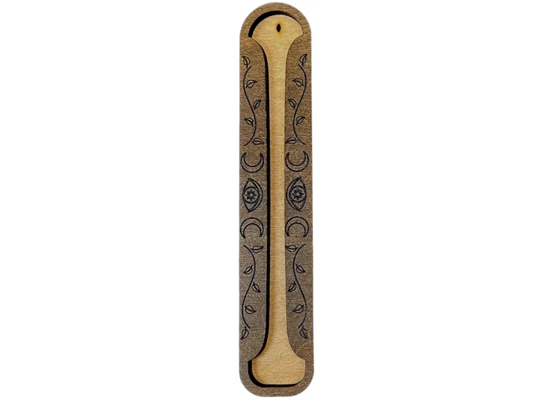 10&quot; Wood Incense Burner Crescent Moon &amp; Evil Eye