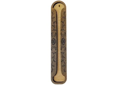 10&quot; Wood Incense Burner Crescent Moon &amp; Evil Eye